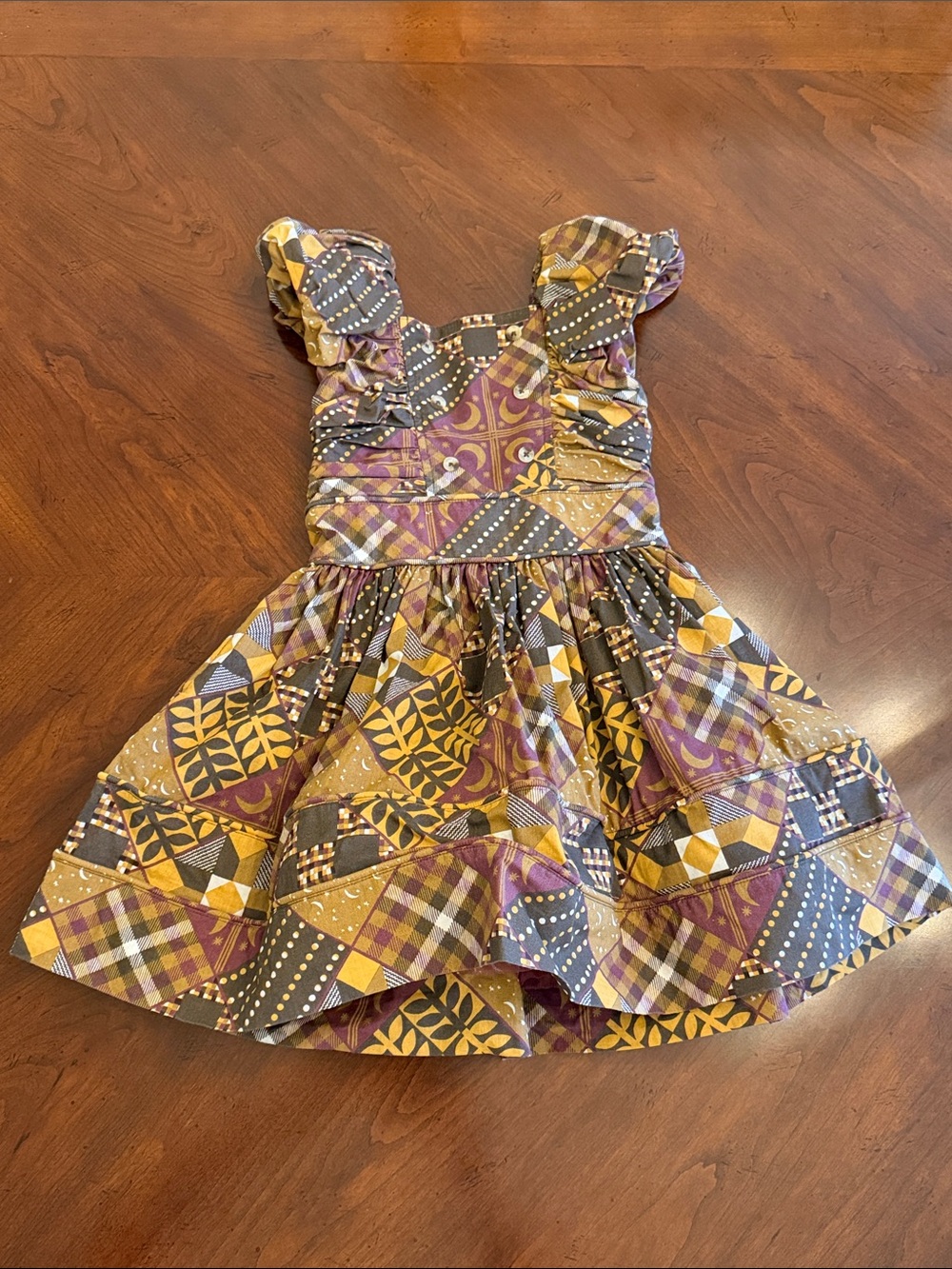 Kate Quinn Patchwork Ruffle Dress with Piping, Shirring, Bow and Tulle Lining 3T